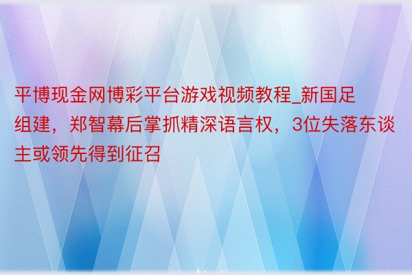 平博现金网博彩平台游戏视频教程_新国足组建，郑智幕后掌抓精深语言权，3位失落东谈主或领先得到征召