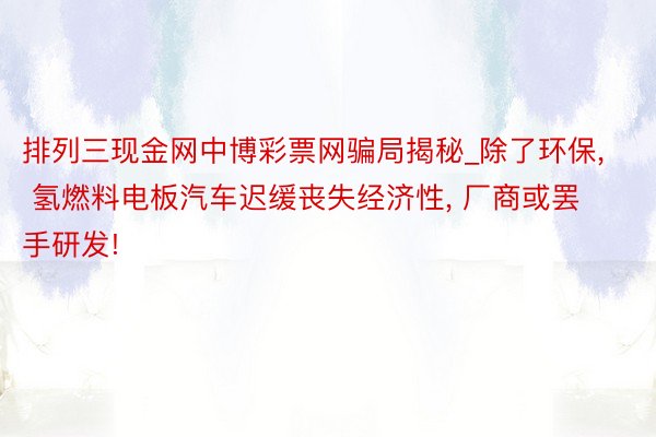 排列三现金网中博彩票网骗局揭秘_除了环保, 氢燃料电板汽车迟缓丧失经济性, 厂商或罢手研发!