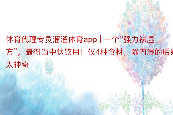 体育代理专员溜溜体育app | 一个“强力祛湿方”，最得当中伏饮用！仅4种食材，除内湿的后果太神奇