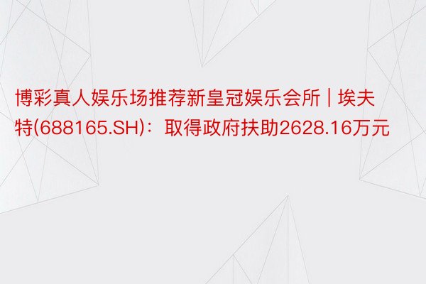 博彩真人娱乐场推荐新皇冠娱乐会所 | 埃夫特(688165.SH)：取得政府扶助2628.16万元