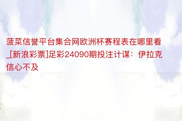 菠菜信誉平台集合网欧洲杯赛程表在哪里看_[新浪彩票]足彩24090期投注计谋：伊拉克信心不及