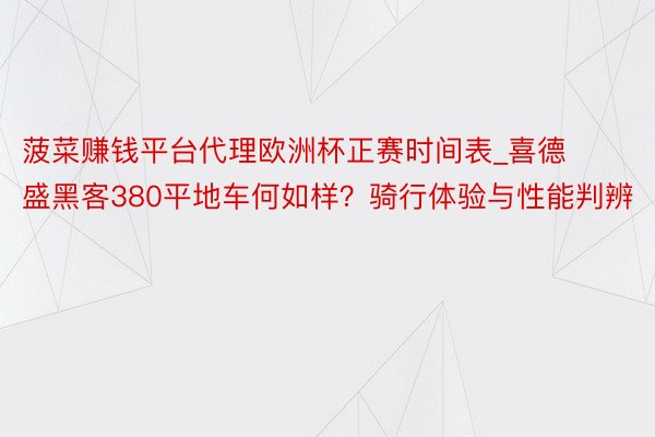 菠菜赚钱平台代理欧洲杯正赛时间表_喜德盛黑客380平地车何如样？骑行体验与性能判辨