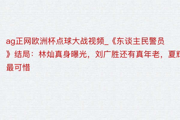 ag正网欧洲杯点球大战视频_《东谈主民警员》结局：林灿真身曝光，刘广胜还有真年老，夏辉最可惜