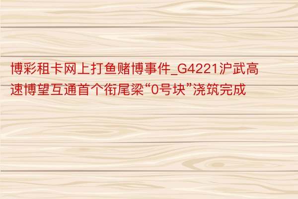 博彩租卡网上打鱼赌博事件_G4221沪武高速博望互通首个衔尾梁“0号块”浇筑完成