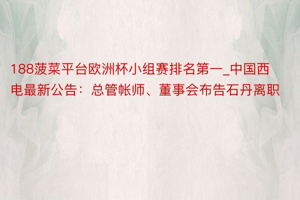 188菠菜平台欧洲杯小组赛排名第一_中国西电最新公告:总管帐师、董事会布告石丹离职