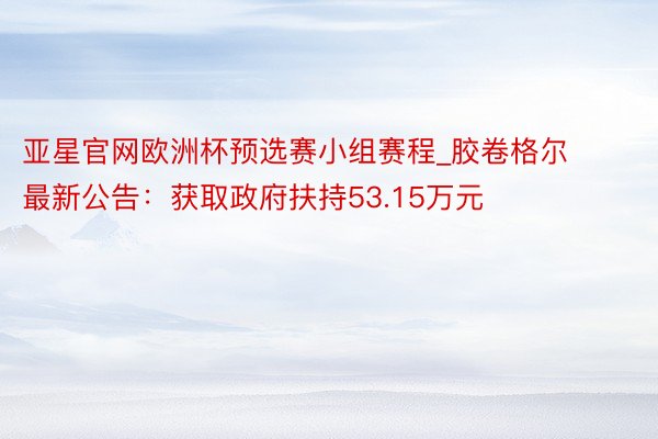 亚星官网欧洲杯预选赛小组赛程_胶卷格尔最新公告:获取政府扶持53.15万元